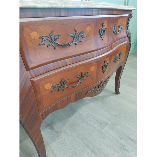 803 - Good quality French kingwood commode with marble top and ormolu mounts with two long drawers raised ... 