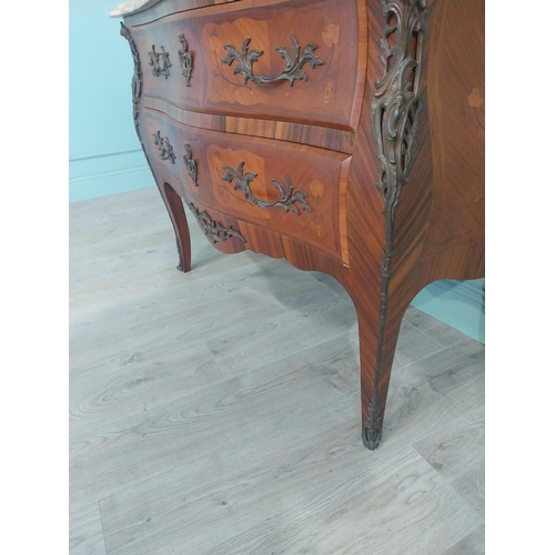 803 - Good quality French kingwood commode with marble top and ormolu mounts with two long drawers raised ... 