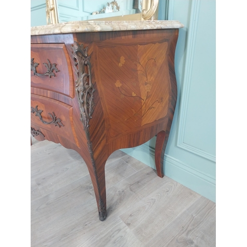 803 - Good quality French kingwood commode with marble top and ormolu mounts with two long drawers raised ... 