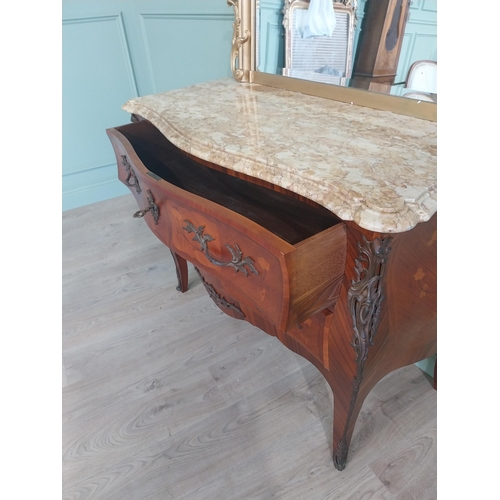 803 - Good quality French kingwood commode with marble top and ormolu mounts with two long drawers raised ... 