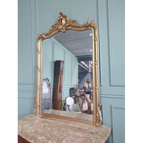 804 - 19th C. French giltwood over mantle mirror decorated with swags and flowers {143 cm H x 100 cm D}.