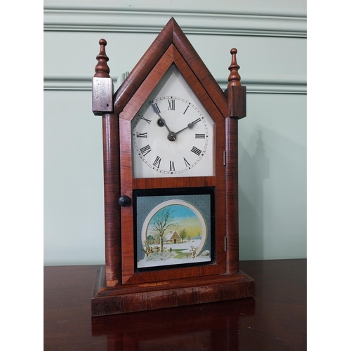 807 - 19th C. rosewood steeple clock with painted dial and painted glass panel {38 cm H x 22 cm W x 10 cm ... 