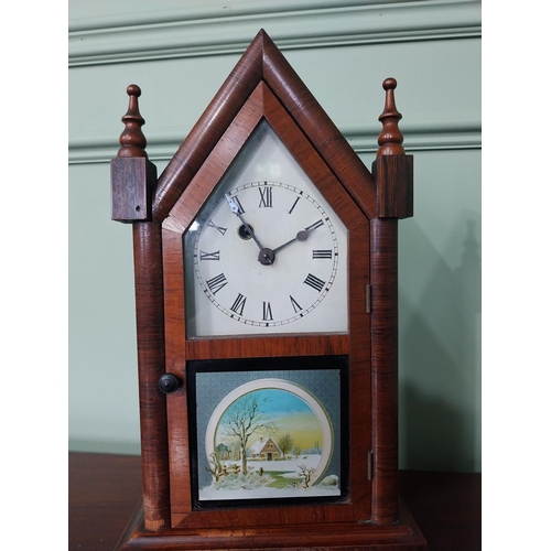 807 - 19th C. rosewood steeple clock with painted dial and painted glass panel {38 cm H x 22 cm W x 10 cm ... 