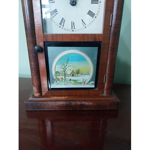 807 - 19th C. rosewood steeple clock with painted dial and painted glass panel {38 cm H x 22 cm W x 10 cm ... 