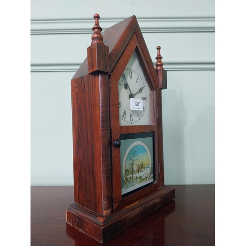 807 - 19th C. rosewood steeple clock with painted dial and painted glass panel {38 cm H x 22 cm W x 10 cm ... 