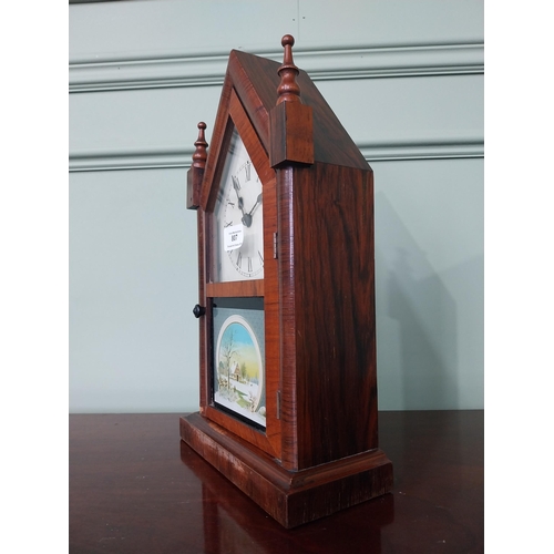 807 - 19th C. rosewood steeple clock with painted dial and painted glass panel {38 cm H x 22 cm W x 10 cm ... 