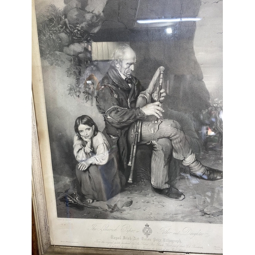 812 - 19th C. Royal Irish Art Union 'Father and Daughter' lithograph mounted rosewood frame {73 cm H x 63 ... 