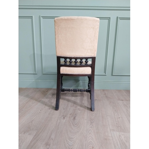 819 - Edwardian ebonised and upholstered chair raised on turned legs {92 cm H x 52 cm W x 64 cm D}.