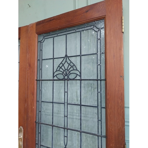 820 - Pair of good quality pitch pine double doors with Art Nouveau stained glass panels {207 cm H x 173 c... 