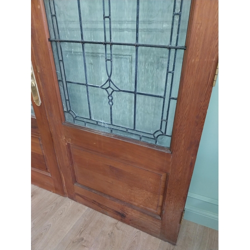 820 - Pair of good quality pitch pine double doors with Art Nouveau stained glass panels {207 cm H x 173 c... 