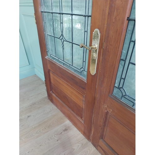 820 - Pair of good quality pitch pine double doors with Art Nouveau stained glass panels {207 cm H x 173 c... 