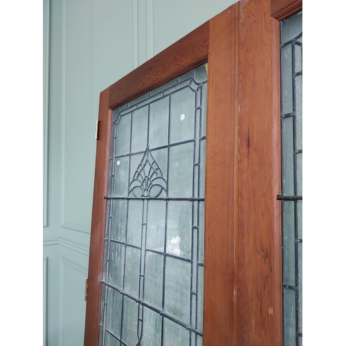 820 - Pair of good quality pitch pine double doors with Art Nouveau stained glass panels {207 cm H x 173 c... 