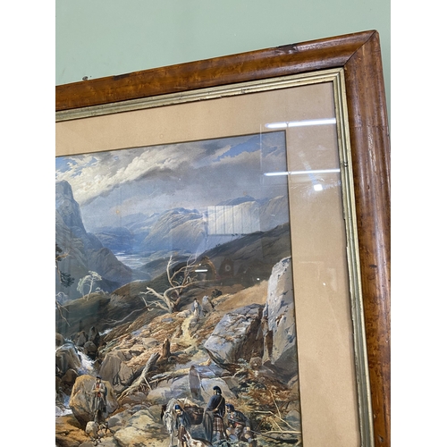 838 - 19th C. Wild highland scene watercolour mounted in walnut frame {73 cm H x 91 cm W}.