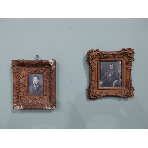 84 - Pair of 19th C. black and white portraits mounted in decorative giltwood frames {23 cm H x 20 cm W A... 