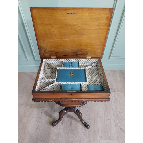 841 - 19th C. walnut sewing table with fitted interior raised on four out swept legs {73 cm H x 52 cm W x ... 