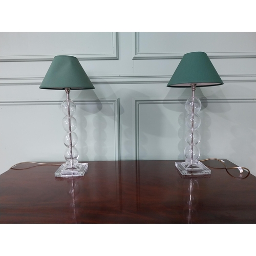 845 - Pair of glass and chrome table lamps with cloth shades {57 cm H x 25 cm Dia.}.