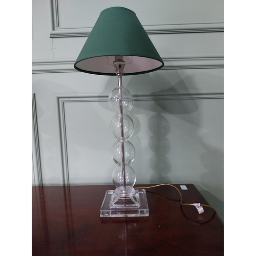 845 - Pair of glass and chrome table lamps with cloth shades {57 cm H x 25 cm Dia.}.