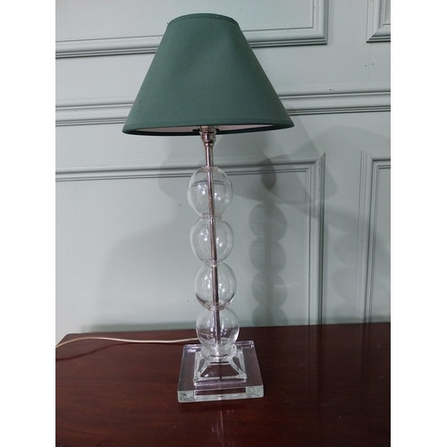 845 - Pair of glass and chrome table lamps with cloth shades {57 cm H x 25 cm Dia.}.