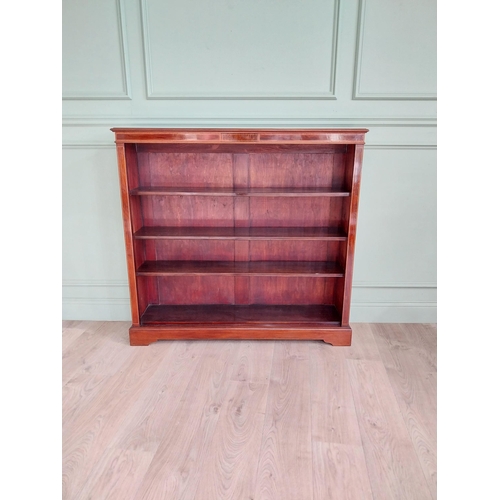 853 - Exceptional quality mahogany and satinwood inlaid open floor bookcase {115 cm H x 122 cm W x 30 cm D... 