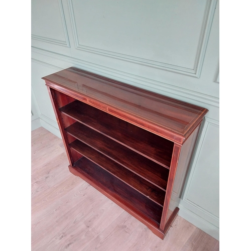 853 - Exceptional quality mahogany and satinwood inlaid open floor bookcase {115 cm H x 122 cm W x 30 cm D... 