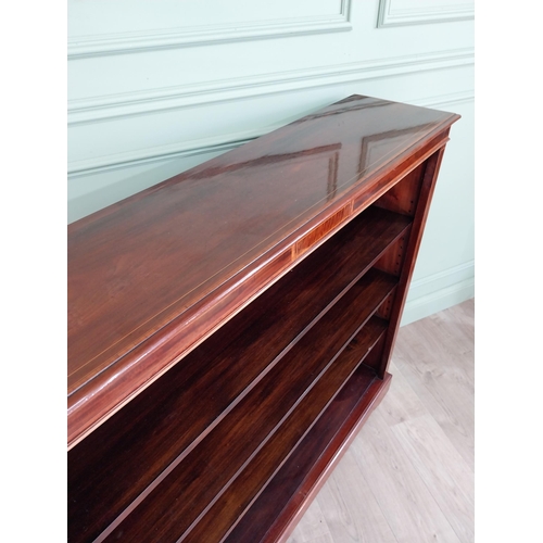 853 - Exceptional quality mahogany and satinwood inlaid open floor bookcase {115 cm H x 122 cm W x 30 cm D... 