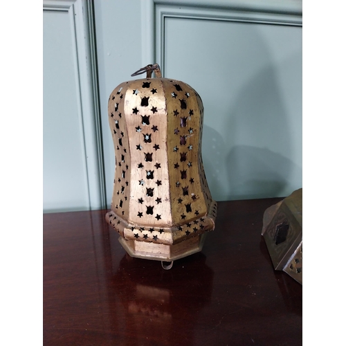 854 - Moroccan brass and glass wall hanging shade and lantern {21 cm H x 20 cm W x 8 cm D AND 27 cm H x 15... 