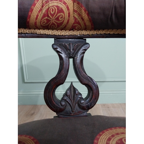 855 - Victorian mahogany and upholstered armchair raised on turned legs and brass castors {78 cm H x 77 cm... 