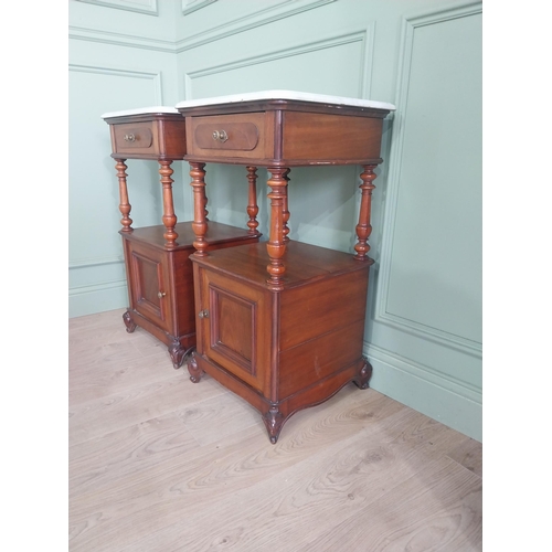 859 - Pair of 19th C. mahogany bedroom lockers with marble tops and single drawer over single door {87 cm ... 