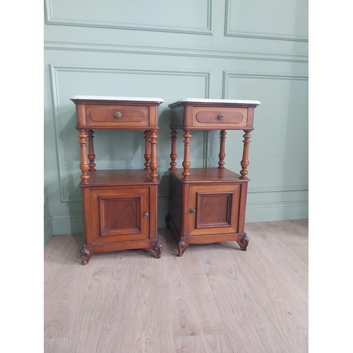 859 - Pair of 19th C. mahogany bedroom lockers with marble tops and single drawer over single door {87 cm ... 