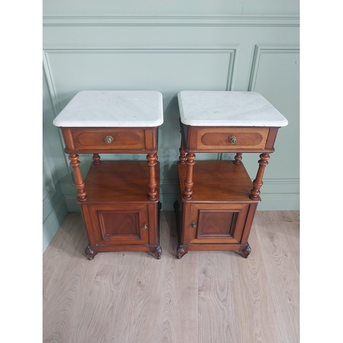 859 - Pair of 19th C. mahogany bedroom lockers with marble tops and single drawer over single door {87 cm ... 