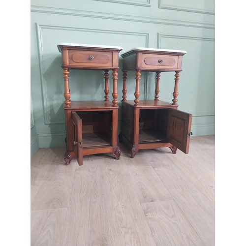 859 - Pair of 19th C. mahogany bedroom lockers with marble tops and single drawer over single door {87 cm ... 