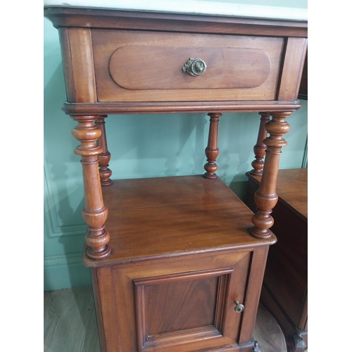 859 - Pair of 19th C. mahogany bedroom lockers with marble tops and single drawer over single door {87 cm ... 