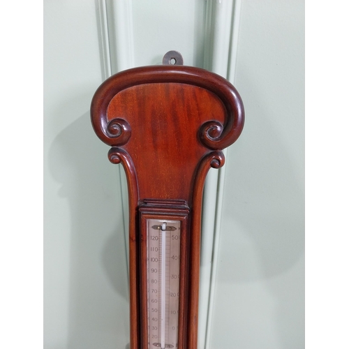 860 - Victorian mahogany barometer with silver dial by R. McDowell & Co. Belfast {90 cm H x 28 cm W x 8 cm... 