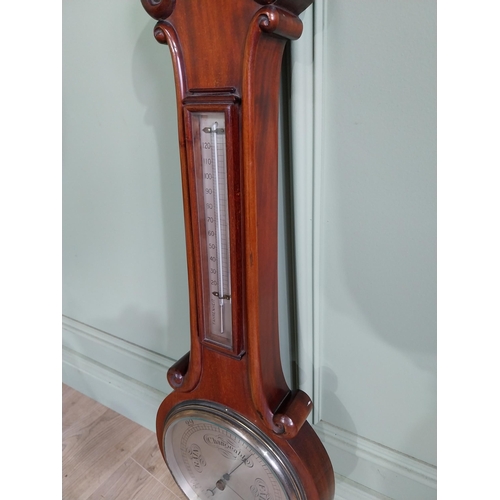 860 - Victorian mahogany barometer with silver dial by R. McDowell & Co. Belfast {90 cm H x 28 cm W x 8 cm... 