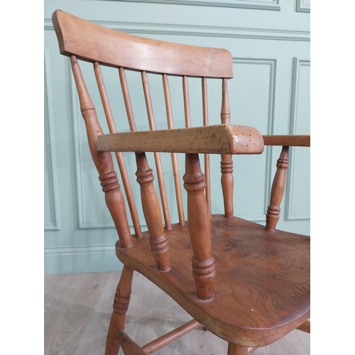 865 - 19th C. ash and elm open armchair raised on turned legs and single stretcher {97 cm H x 53 cm W x 54... 