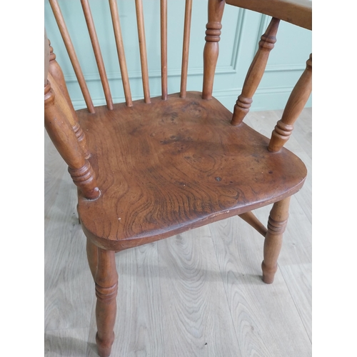 865 - 19th C. ash and elm open armchair raised on turned legs and single stretcher {97 cm H x 53 cm W x 54... 