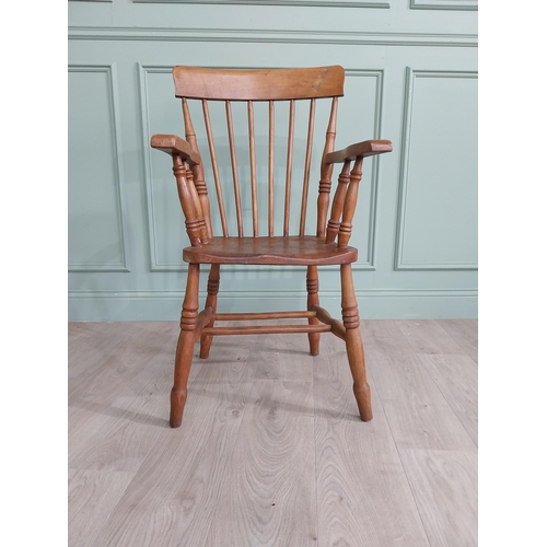 865 - 19th C. ash and elm open armchair raised on turned legs and single stretcher {97 cm H x 53 cm W x 54... 