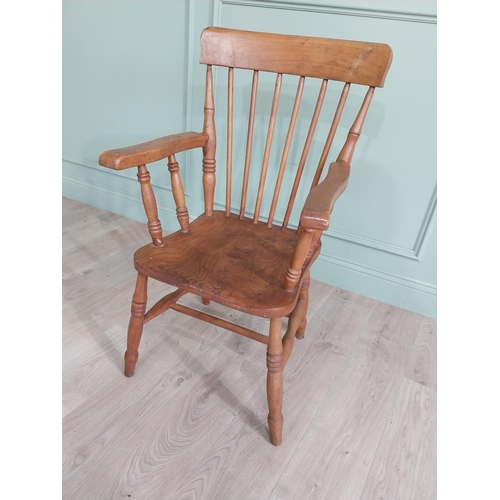 865 - 19th C. ash and elm open armchair raised on turned legs and single stretcher {97 cm H x 53 cm W x 54... 