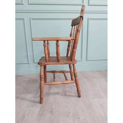 865 - 19th C. ash and elm open armchair raised on turned legs and single stretcher {97 cm H x 53 cm W x 54... 