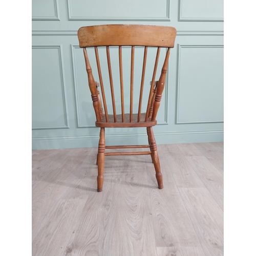 865 - 19th C. ash and elm open armchair raised on turned legs and single stretcher {97 cm H x 53 cm W x 54... 