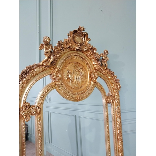 870 - Large decorative French gilt wall mirror {212 cm H x 108 cm W}.