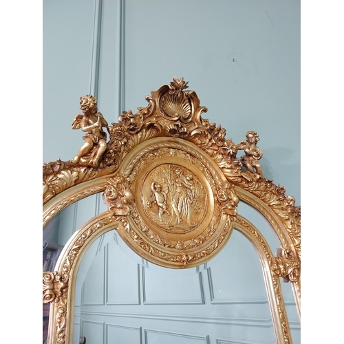 870 - Large decorative French gilt wall mirror {212 cm H x 108 cm W}.