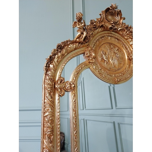 870 - Large decorative French gilt wall mirror {212 cm H x 108 cm W}.