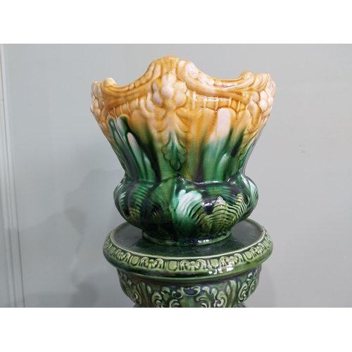 875 - 19th C. decorative glazed ceramic jardinière raised on stand {80 cm H x 30 cm Dia.}.