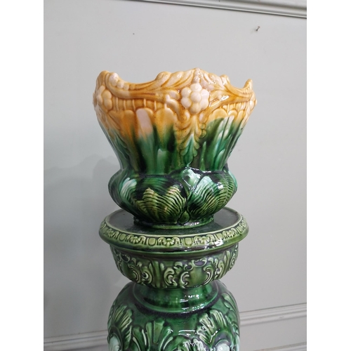 875 - 19th C. decorative glazed ceramic jardinière raised on stand {80 cm H x 30 cm Dia.}.