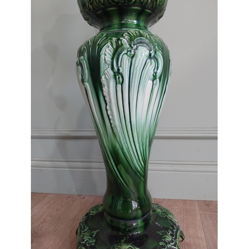 875 - 19th C. decorative glazed ceramic jardinière raised on stand {80 cm H x 30 cm Dia.}.