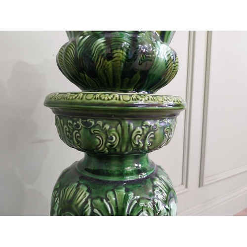 875 - 19th C. decorative glazed ceramic jardinière raised on stand {80 cm H x 30 cm Dia.}.