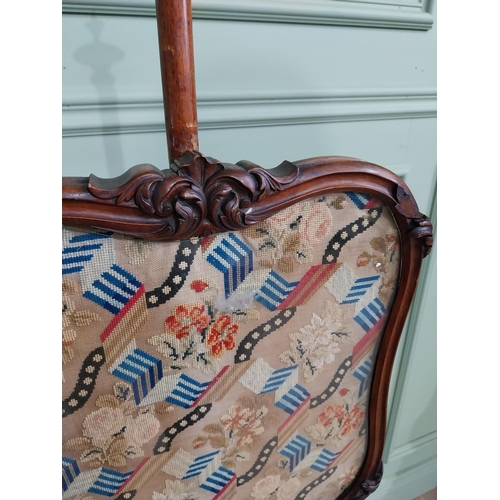 876 - 19th C. walnut fire screen with inset tapestry panel raised on turned column and three out swept fee... 