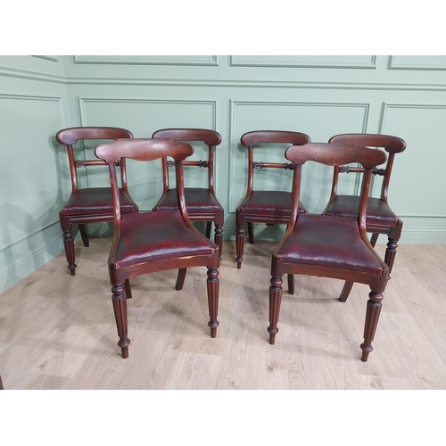 880 - Harlequin set of six 19th C. mahogany dining chairs with vinyl upholstered seats raised on reeded le... 