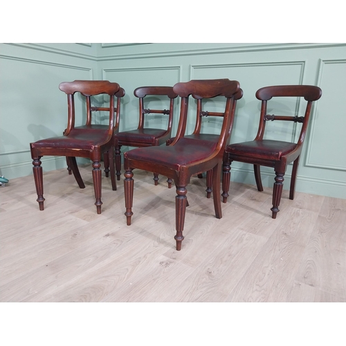 880 - Harlequin set of six 19th C. mahogany dining chairs with vinyl upholstered seats raised on reeded le... 